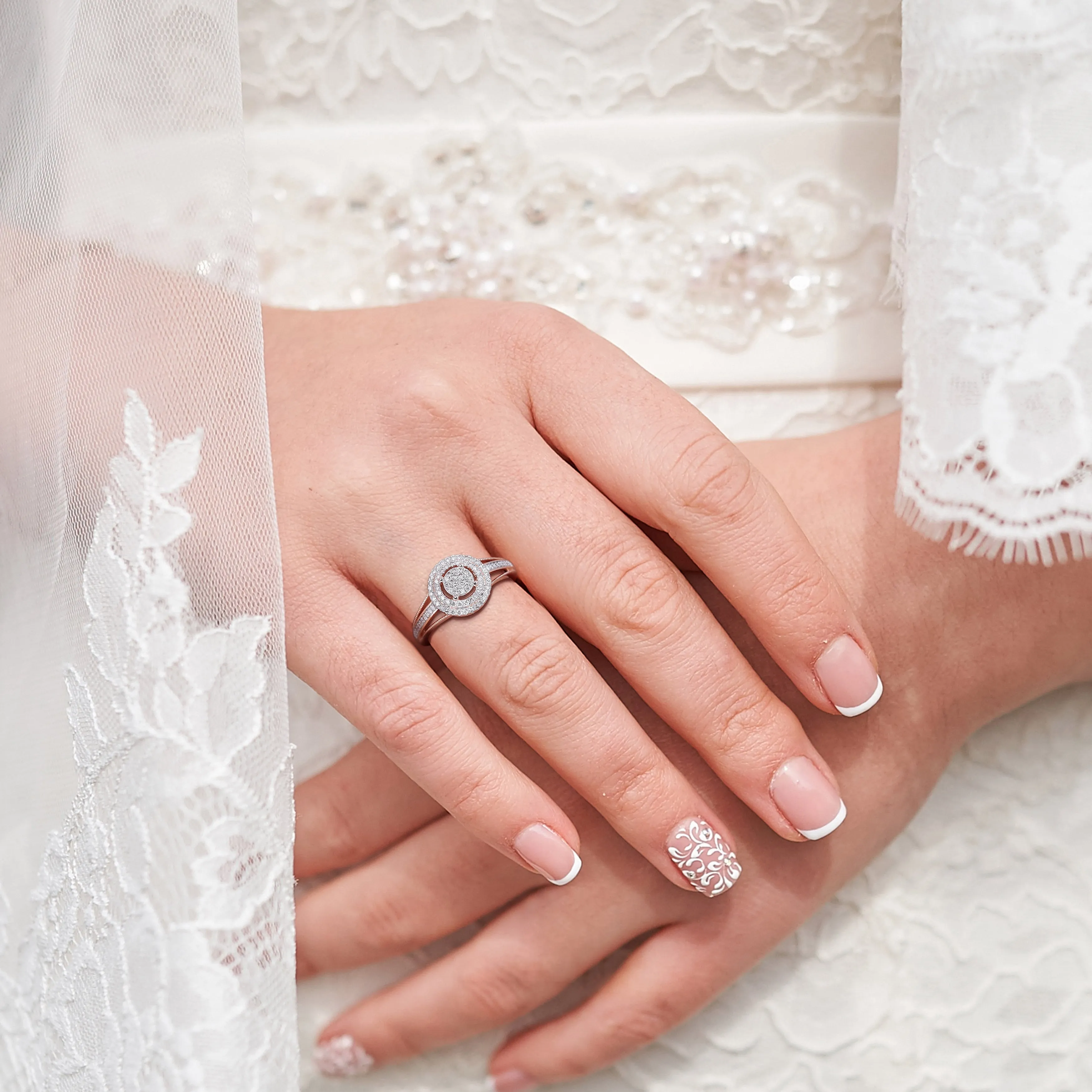 Miadora 1/4ct TDW Diamond Double Halo Split Shank Ring in 14k Rose Gold sold by Zulily product image thumbnail 5