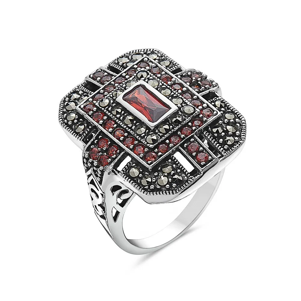 Tang & Song Sterling Silver Ring Art Deco Red CZ and Marcasite Stones sold by Zulily product image thumbnail 2