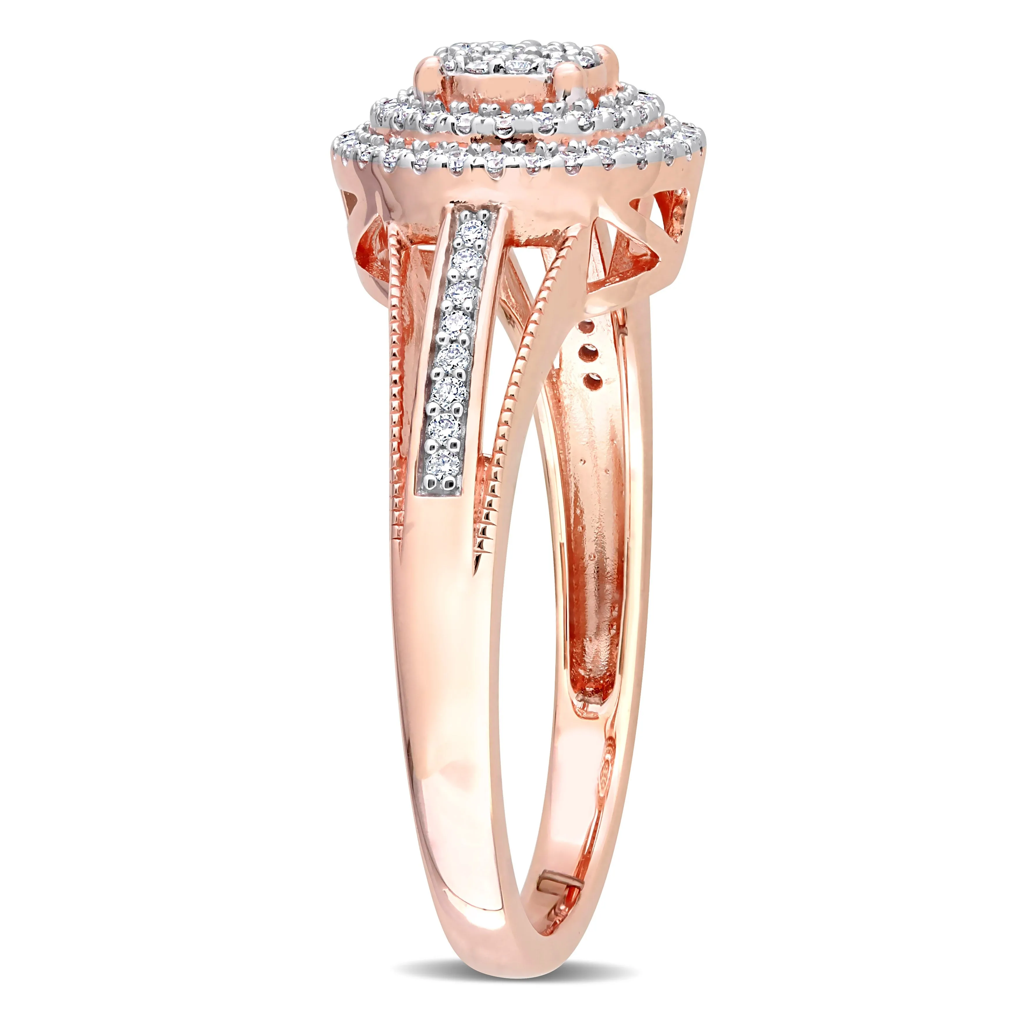 Miadora 1/4ct TDW Diamond Double Halo Split Shank Ring in 14k Rose Gold sold by Zulily product image thumbnail 2