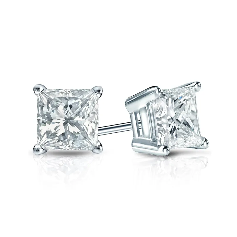 Auriya Plat Gold Lab Grown 1.00 carat TDW Princess Diamond Stud Earrings 4-Prong Basket Screw-back sold by Zulily