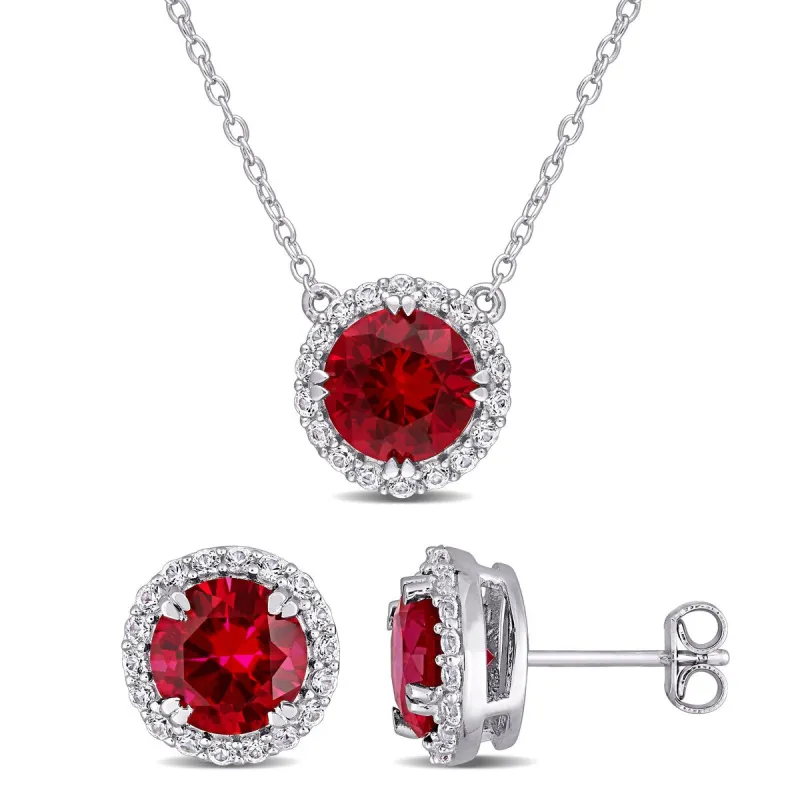 Miadora Sterling Silver Created Ruby & Created White Sapphire Necklace & Earrings Jewelry Set sold by Zulily