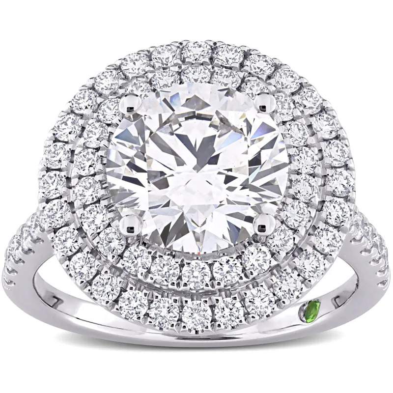 Created Forever 3 7/8ct TDW Lab-Grown Diamond and Tsavorite Accent Halo Ring in 14k White Gold sold by Zulily