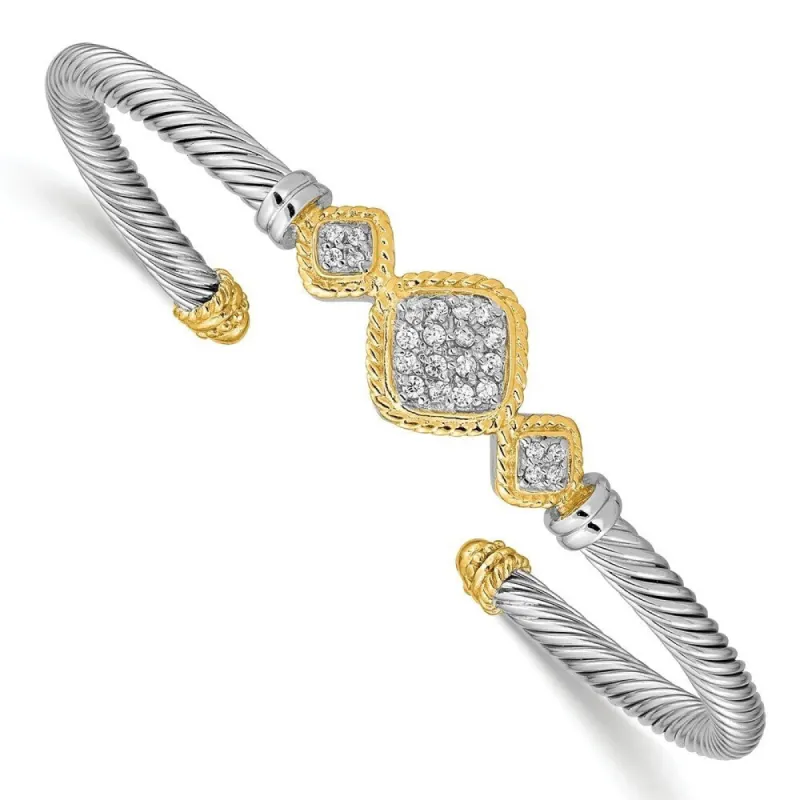 Curata 925 Sterling Silver Two-tone 12mm Cubic Zirconia Art Deco Rope Design Cuff Bangle sold by Zulily