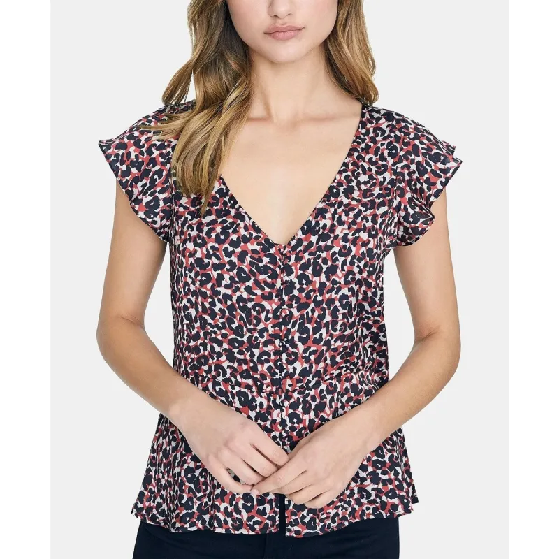 Sanctuary Women's Printed Short Sleeve V Neck Top Black Size X-Small sold by Zulily