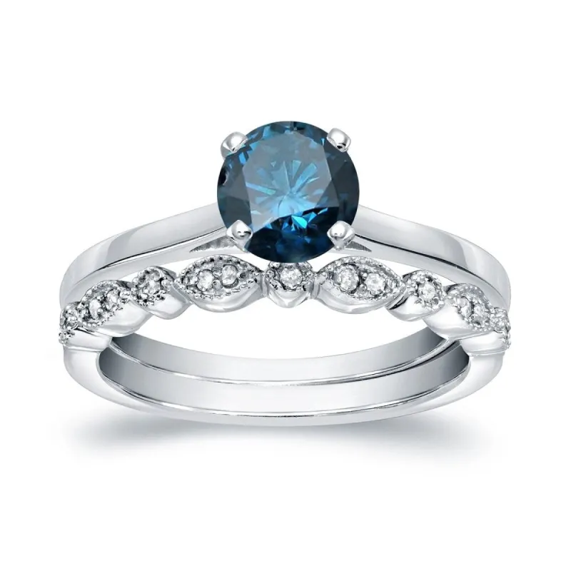 Auriya Vintage Stackable 3/4ctw Solitaire Blue Diamond Engagement Ring Set 14K Gold sold by Zulily
