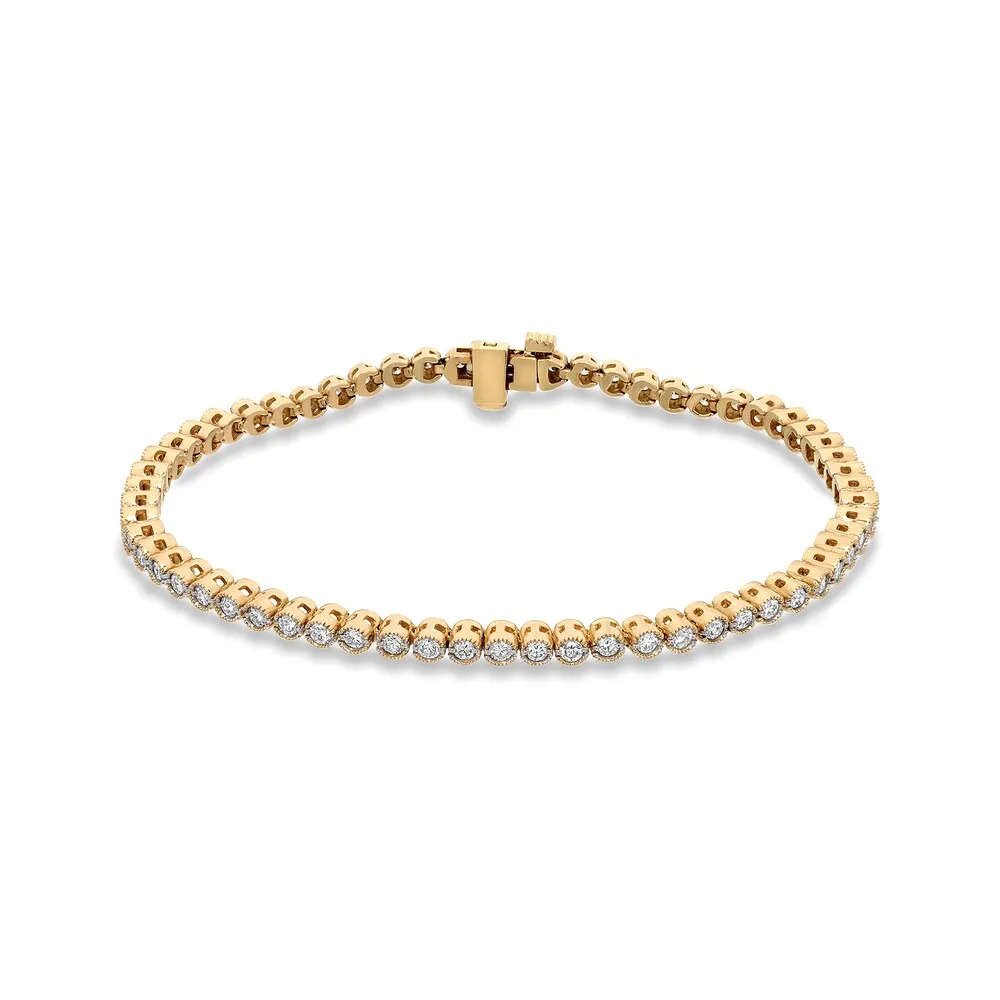 Auriya 14k Yellow Gold 2ct TDW Vintage-Inspired Milgrain Round Diamond Tennis Bracelet sold by Zulily