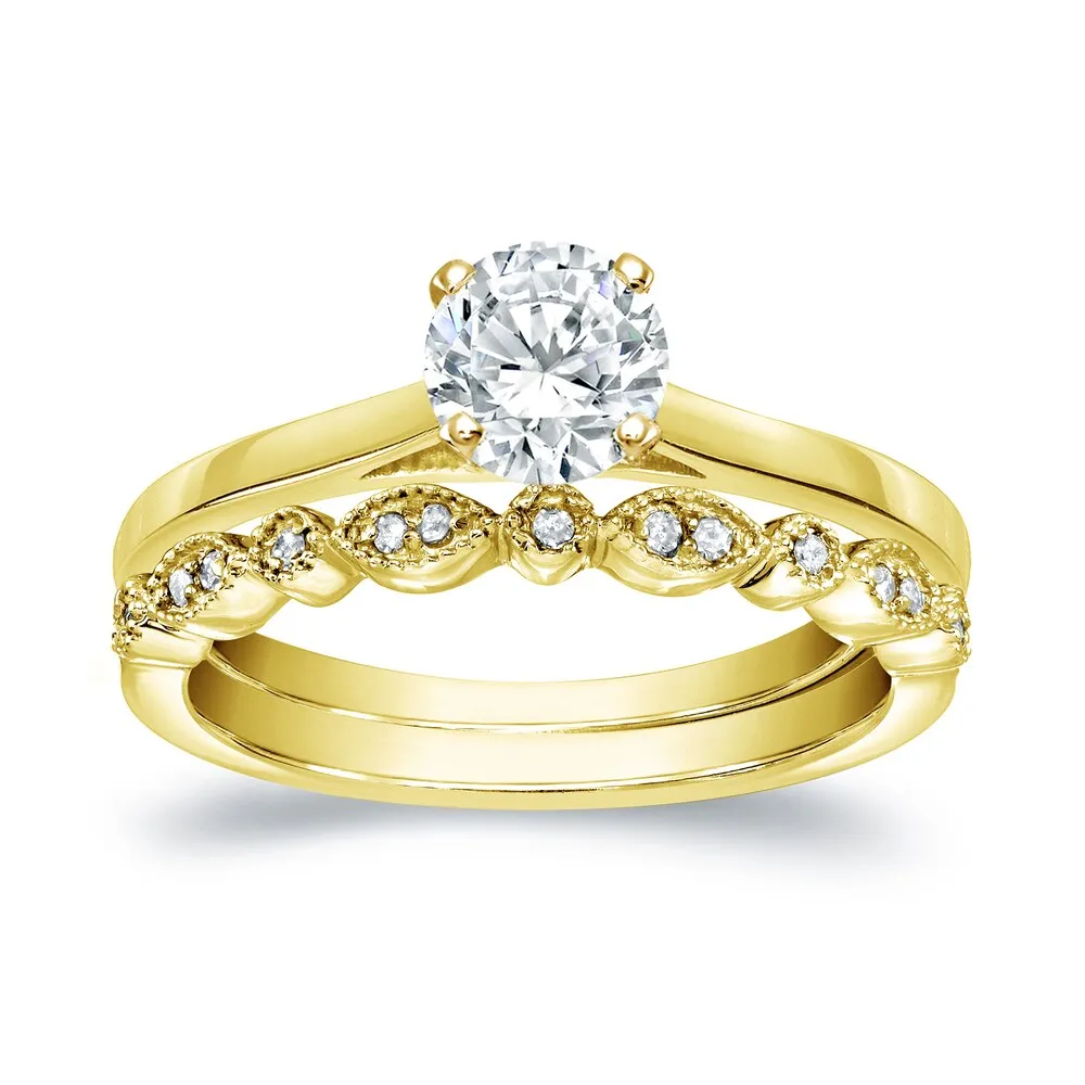 Auriya 14k Gold 3/4ctw Vintage Round Solitaire Diamond Engagement Ring Set sold by Zulily product image thumbnail 3