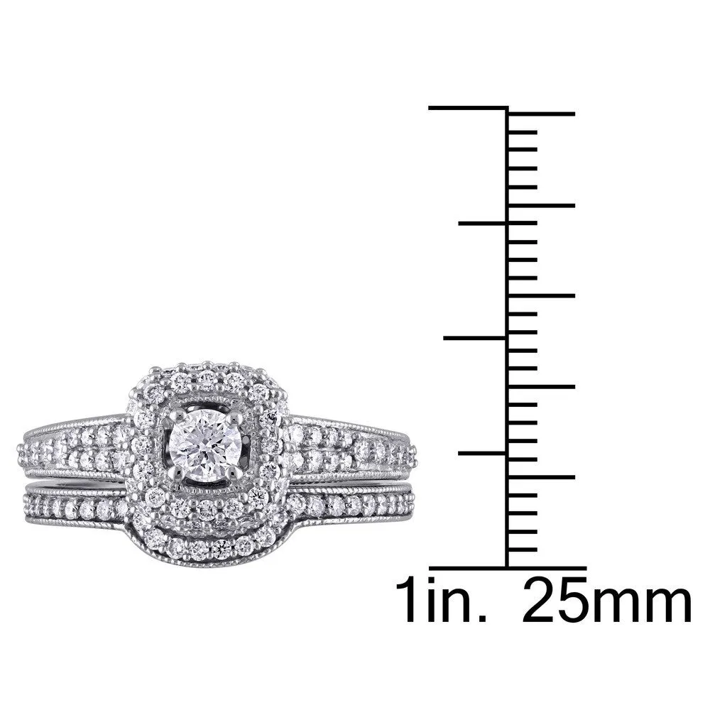 4/5ct TDW Diamond Vintage Halo Bridal Ring Set in 14k White Gold by The Miadora Signature Collection sold by Zulily product image thumbnail 3