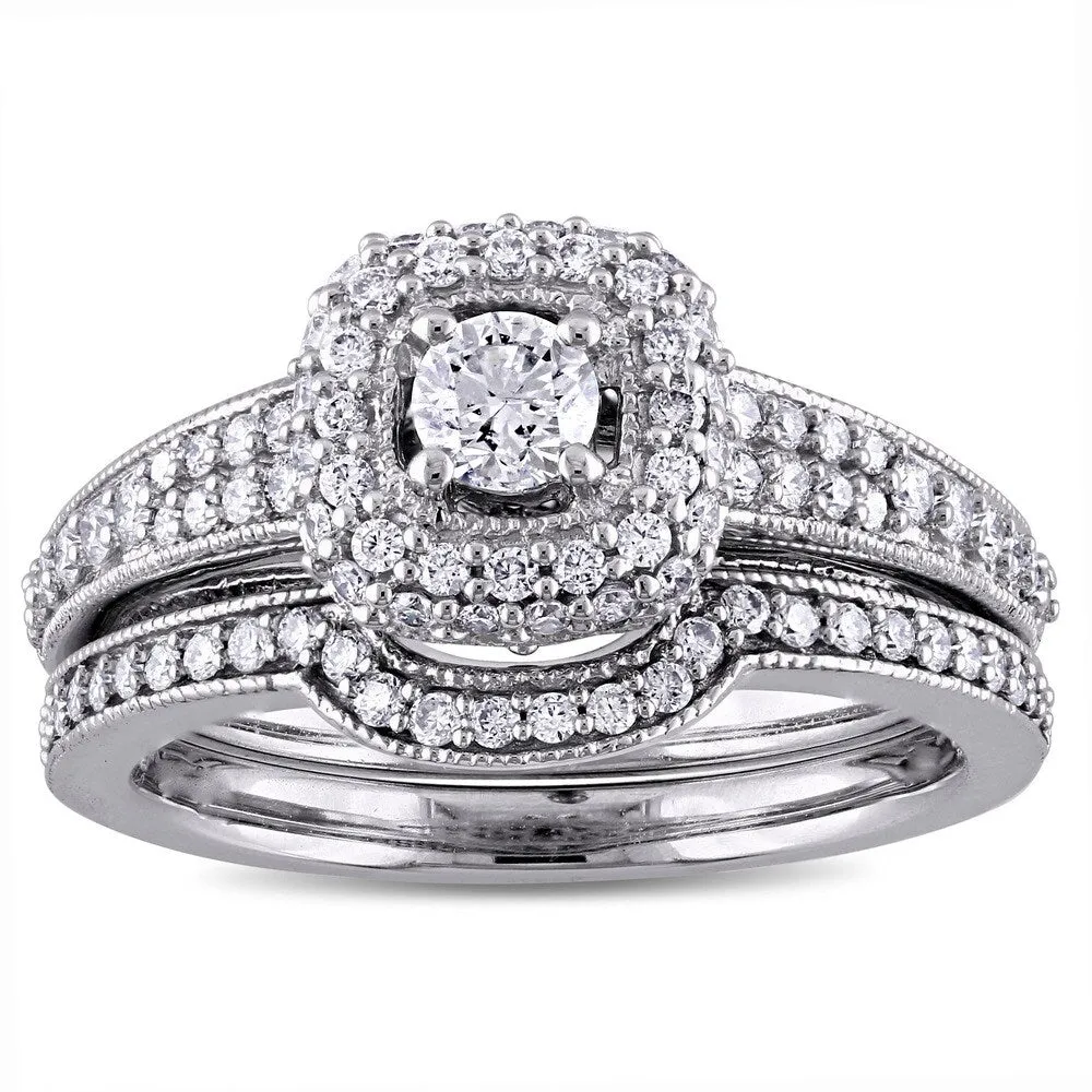 4/5ct TDW Diamond Vintage Halo Bridal Ring Set in 14k White Gold by The Miadora Signature Collection sold by Zulily
