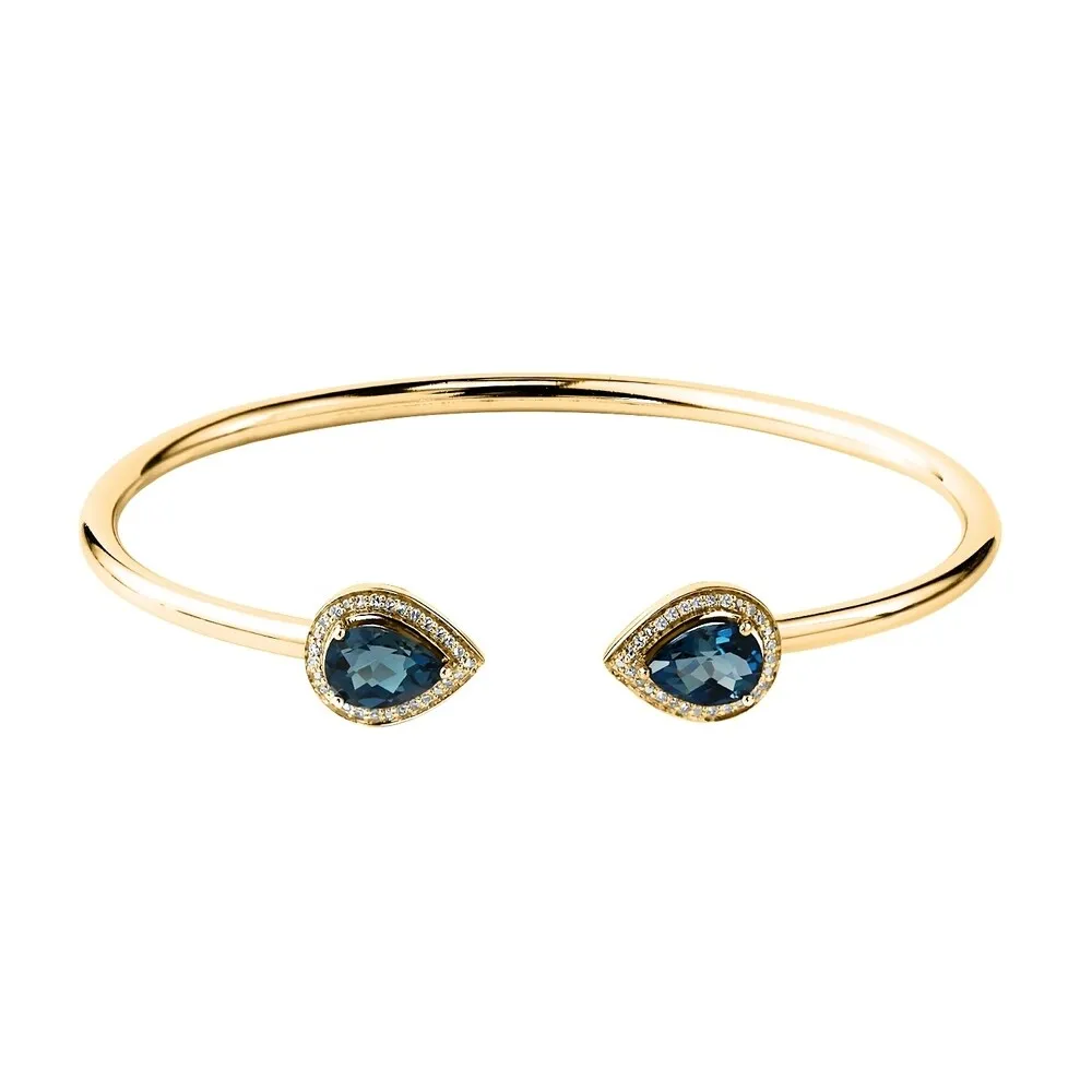 Auriya 2 1/2ct Pear-cut London Blue Topaz Gold over Silver Bangle Bracelet with Diamond Accents sold by Zulily product image thumbnail 2