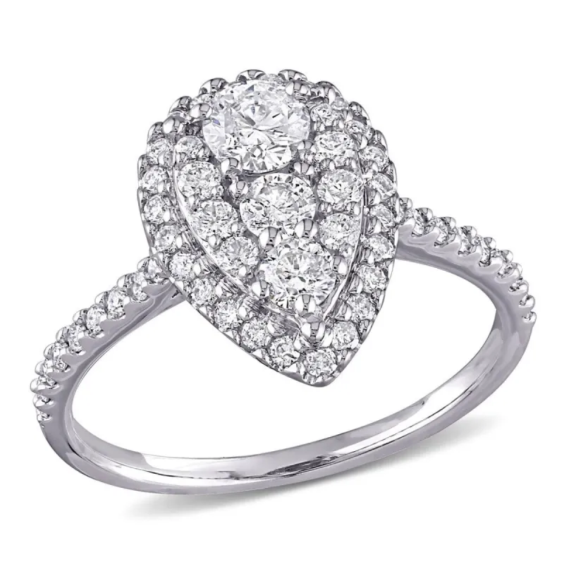 Miadora 10k White Gold 1ct TDW Diamond Teardrop Composite Halo Engagement Ring sold by Zulily
