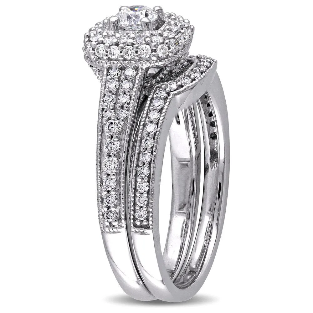 4/5ct TDW Diamond Vintage Halo Bridal Ring Set in 14k White Gold by The Miadora Signature Collection sold by Zulily product image thumbnail 2