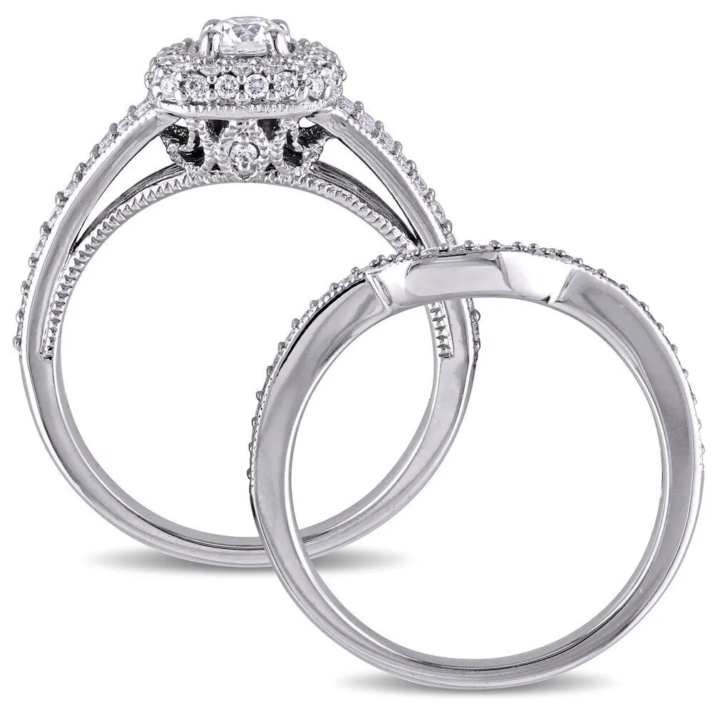 4/5ct TDW Diamond Vintage Halo Bridal Ring Set in 14k White Gold by The Miadora Signature Collection sold by Zulily product image thumbnail 5