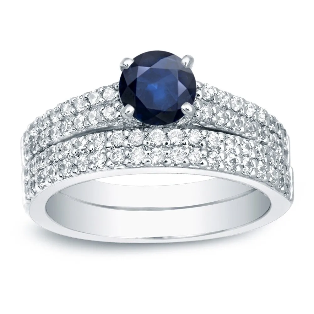 Auriya Platinum 3/4ct Blue Sapphire and 3/4ctw Diamond Engagement Ring Set sold by Zulily