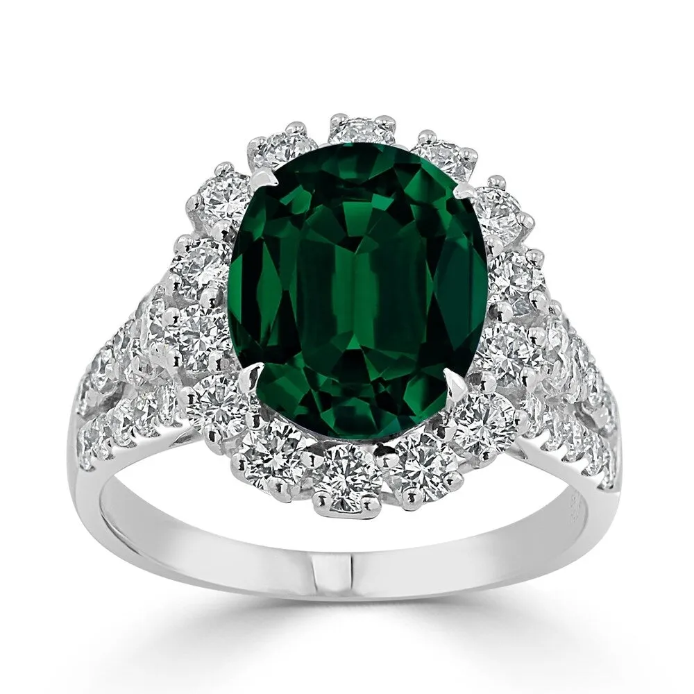 Auriya 2 9/10ct Oval-cut Emerald and Halo Diamond Ring 7/8ctw 18K Gold sold by Zulily