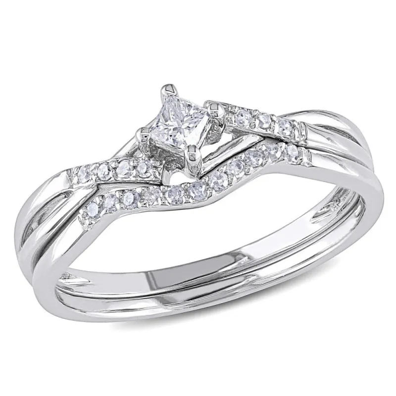 Miadora 10k White Gold 1/5ct TDW Diamond Bridal Set sold by Zulily