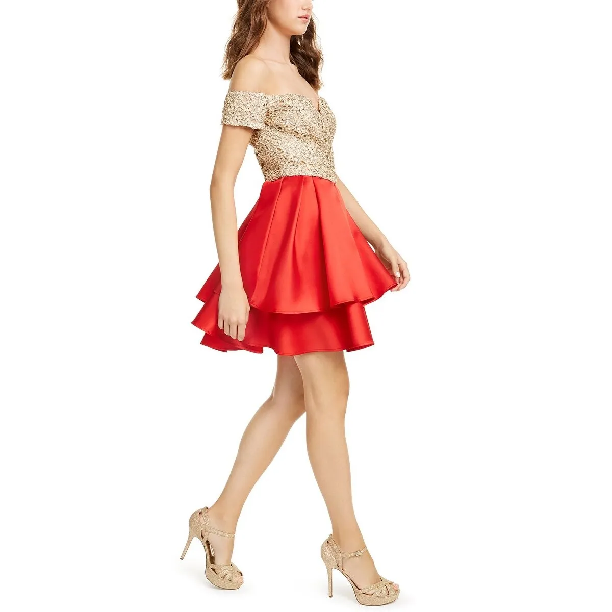 B Darlin Women's Cap Sleeve Short Ruffled Cocktail Dress Red sold by Zulily product image thumbnail 3