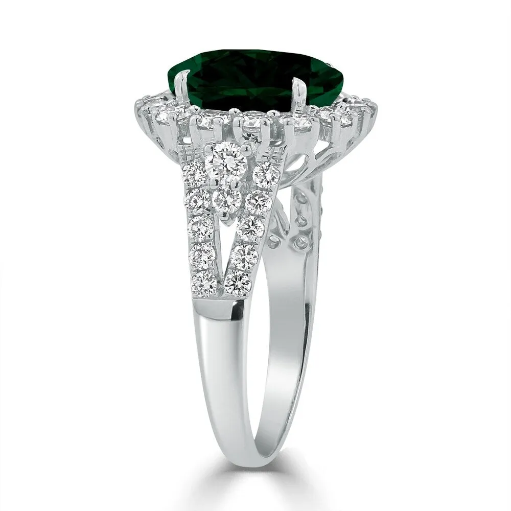 Auriya 2 9/10ct Oval-cut Emerald and Halo Diamond Ring 7/8ctw 18K Gold sold by Zulily product image thumbnail 3