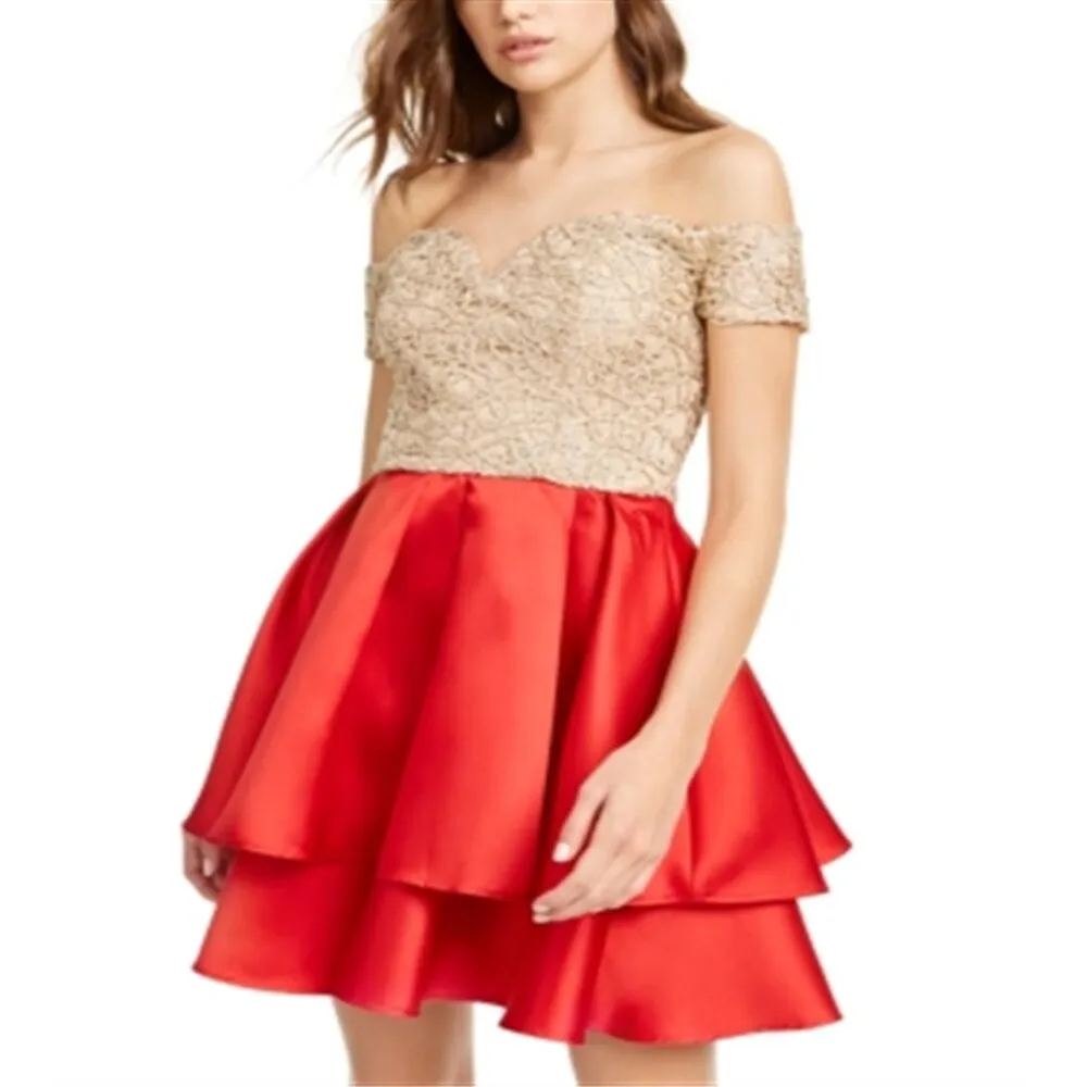 B Darlin Women's Cap Sleeve Short Ruffled Cocktail Dress Red sold by Zulily product image thumbnail 4