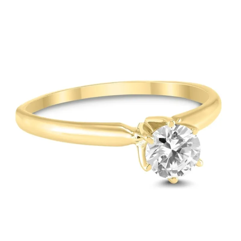 AGS Certified (J-K Color, SI1-SI2 Clarity) 1/2 Carat Round Diamond Solitaire Ring in 14K Yellow Gold sold by Zulily