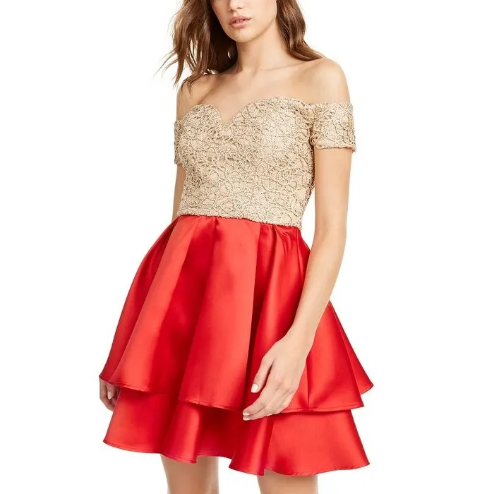 B Darlin Women's Cap Sleeve Short Ruffled Cocktail Dress Red sold by Zulily