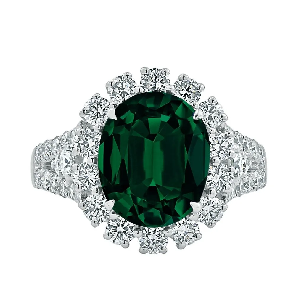 Auriya 2 9/10ct Oval-cut Emerald and Halo Diamond Ring 7/8ctw 18K Gold sold by Zulily product image thumbnail 2