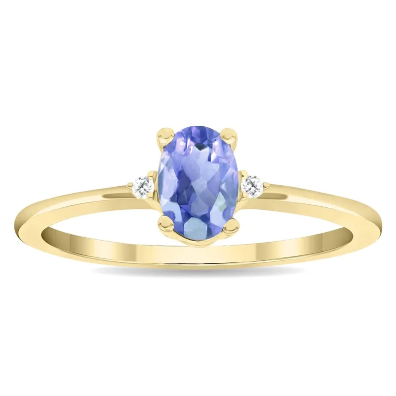 Women's Oval Shaped Tanzanite and Diamond Classic Band in 10K Yellow Gold sold by Zulily
