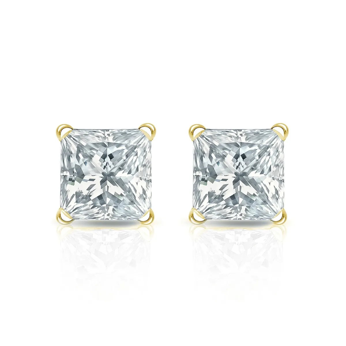 Auriya Plat Gold Lab Grown 1.00 carat TDW Princess Diamond Stud Earrings 4-Prong Martini Push-back sold by Zulily product image thumbnail 4