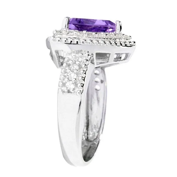 Sterling Silver Trillion-cut Amethyst White Topaz Halo Ring sold by Zulily product image thumbnail 2