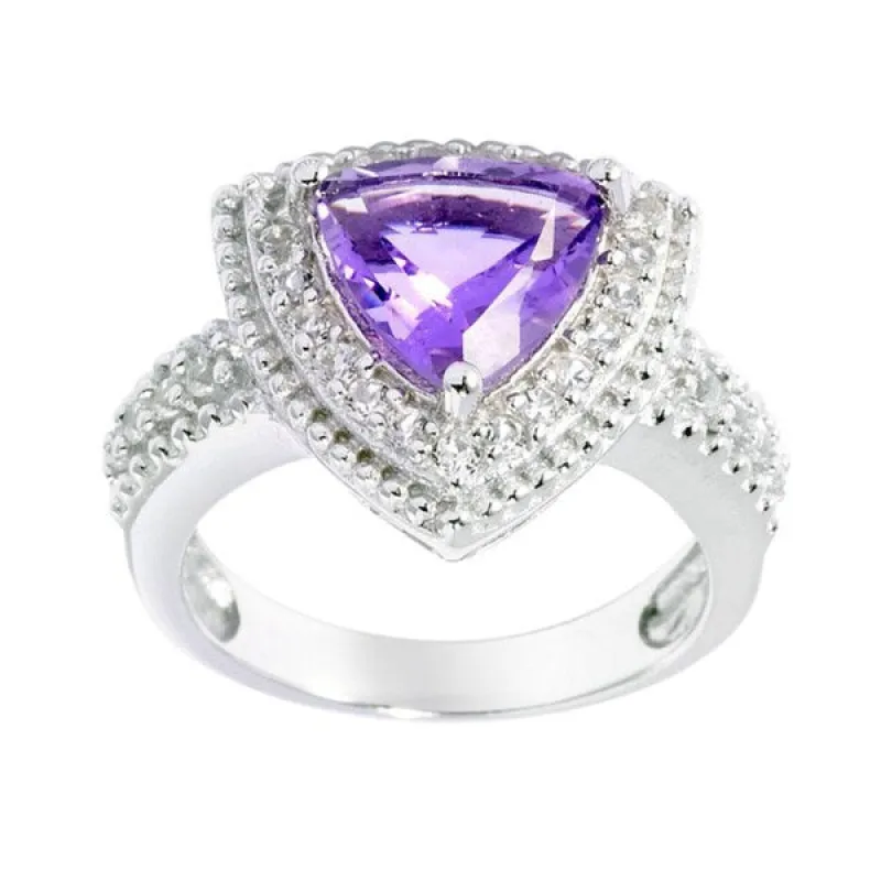 Sterling Silver Trillion-cut Amethyst White Topaz Halo Ring sold by Zulily