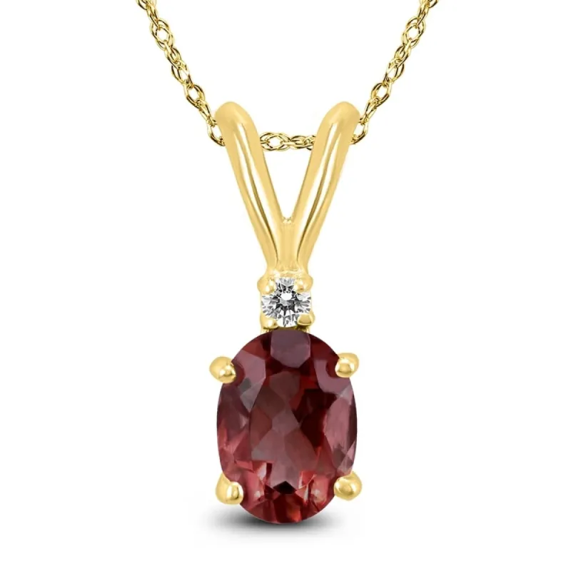 14K Yellow Gold 8x6MM Oval Garnet and Diamond Pendant sold by Zulily