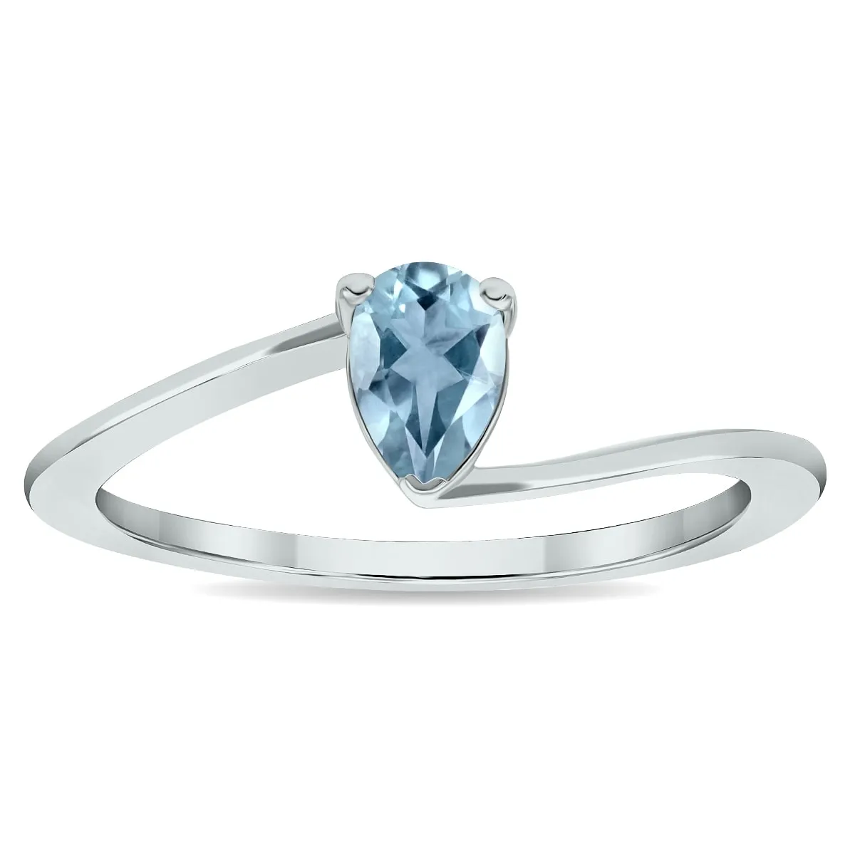 Women's Solitaire Aquamarine Wave Ring in 10K White Gold sold by Zulily