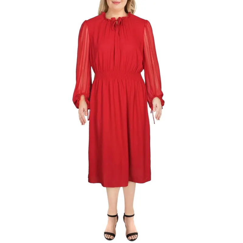 Anne Klein Women's Smocked Ruched MIDI Dress Red Size 2XL sold by Zulily