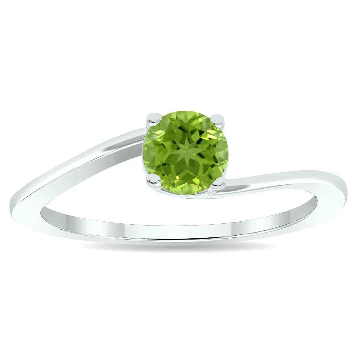 Women's Solitaire Peridot Wave Ring in 10K White Gold sold by Zulily