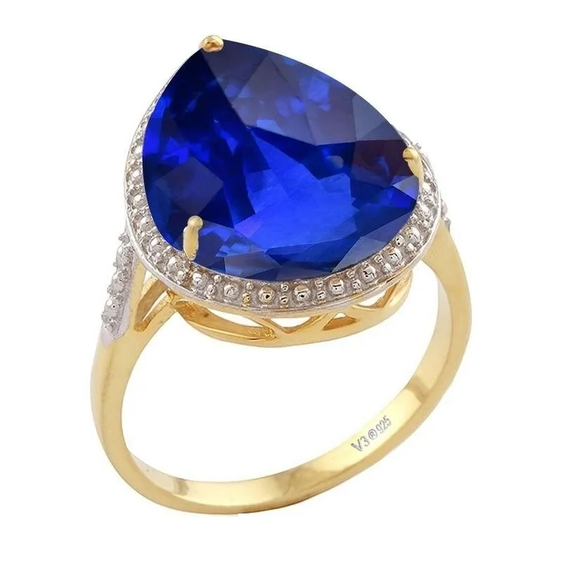 Blue Sapphire 18k Gold-Plated Teardrop Statement Ring sold by Zulily