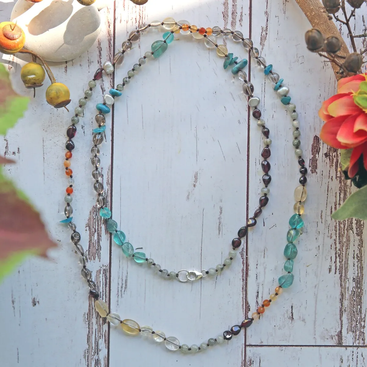 Beaded Multi-Shape Mixed Gemstone Long Necklace sold by Zulily