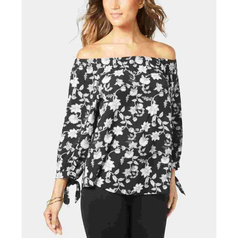 NY Collection Women's Printed Off The Shoulder Top Black Size Petite Large sold by Zulily