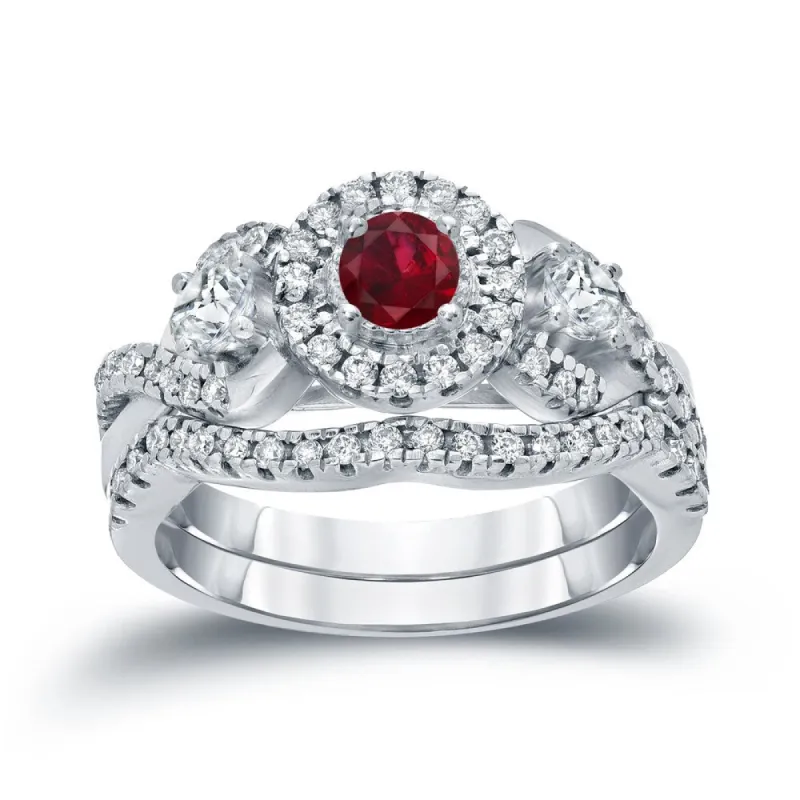 14k Gold 1/5ct Ruby and 3/5ct TDW Diamond Braided Infinity Engagement Ring Set sold by Zulily