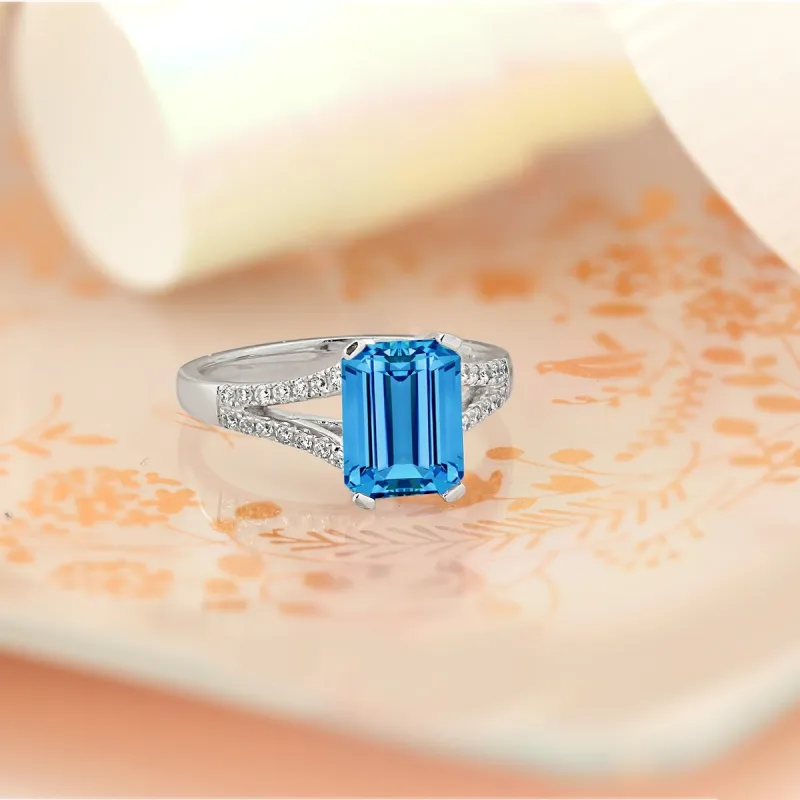 Auriya 2 1/8ct Fancy Emerald-cut Swiss Blue Topaz and Diamond Engagement Ring 1/4ctw 14k Gold sold by Zulily