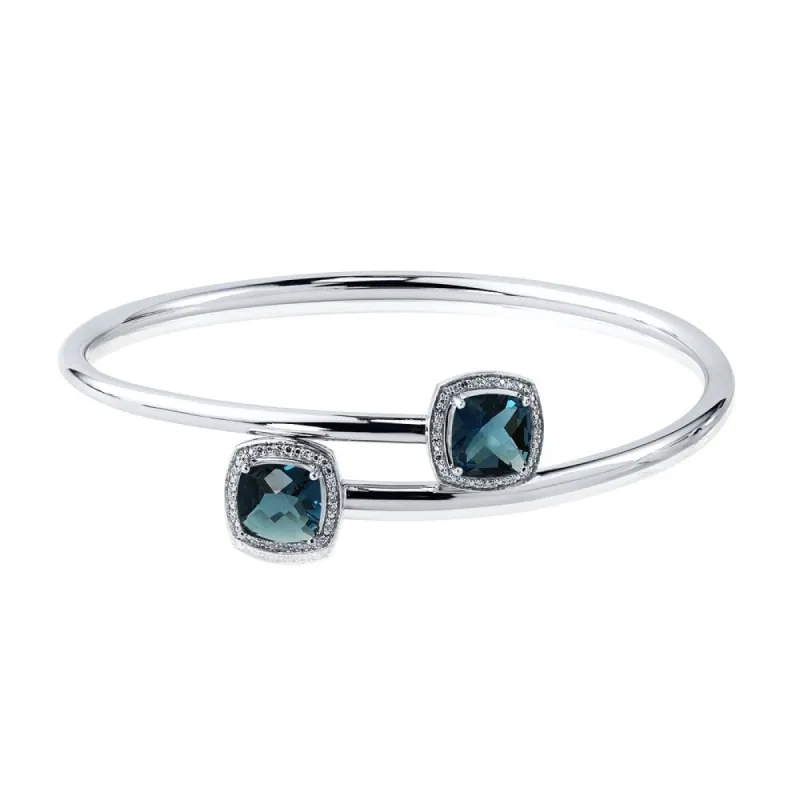 Auriya 4ct Cushion-Cut London-Blue Topaz Gold over Silver Bangle Bracelet with Diamond Accents sold by Zulily