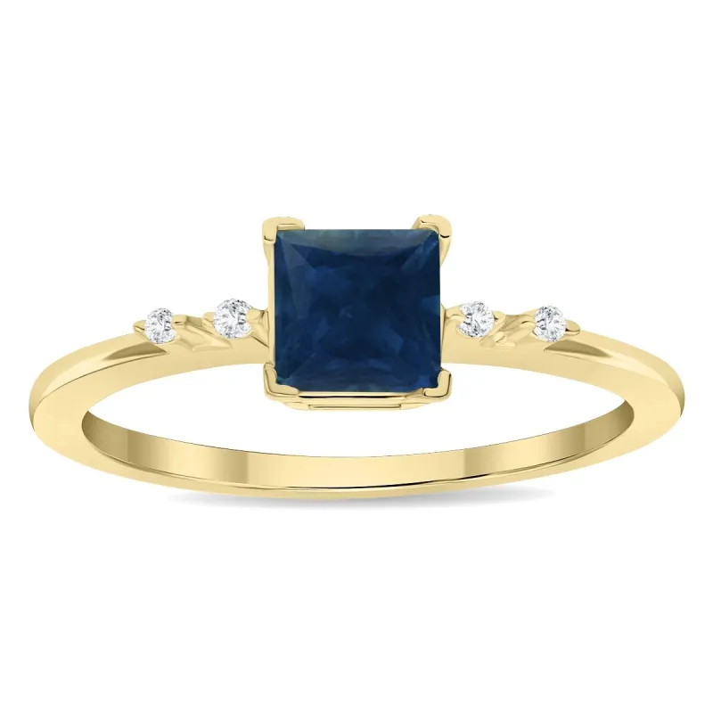Women's Square Shaped Sapphire and Diamond Sparkle Ring in 10K Yellow Gold sold by Zulily