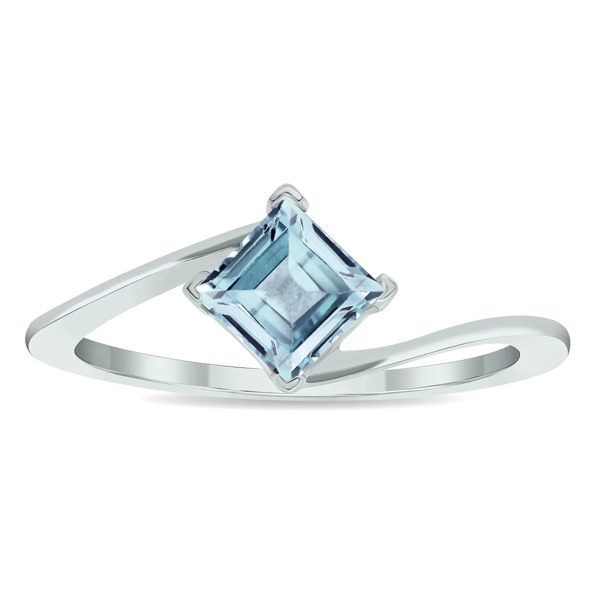 Women's Solitaire Aquamarine Wave Ring in 10K White Gold sold by Zulily