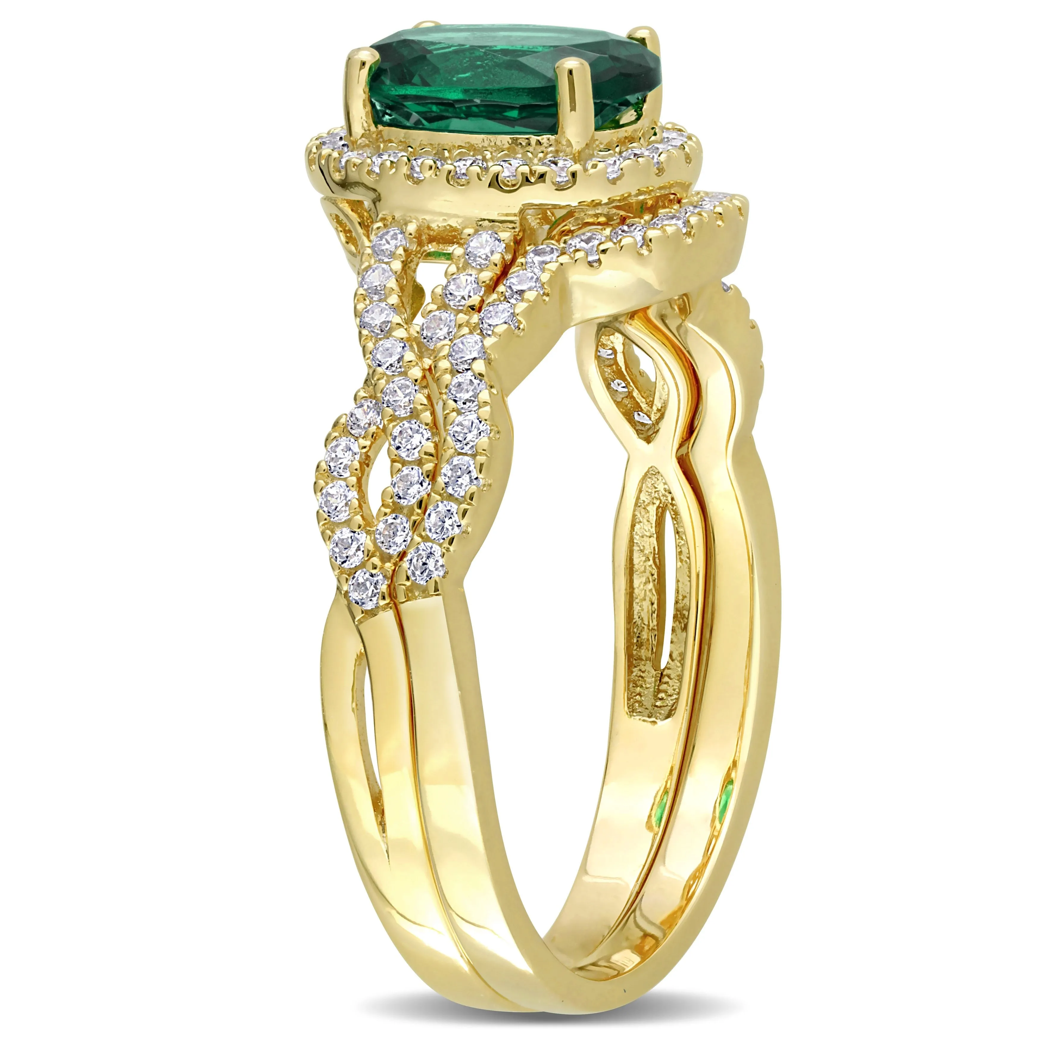 Miadora 3 1/6ct TGW Oval-Cut Green and White Cubic Zirconia Halo Ring Set In Yellow Silver sold by Zulily product image thumbnail 2