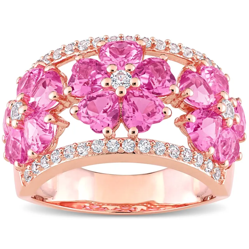 Miadora Heart Created Pink & White Sapphire Floral Cocktail Ring in Rose Plated Sterling Silver sold by Zulily