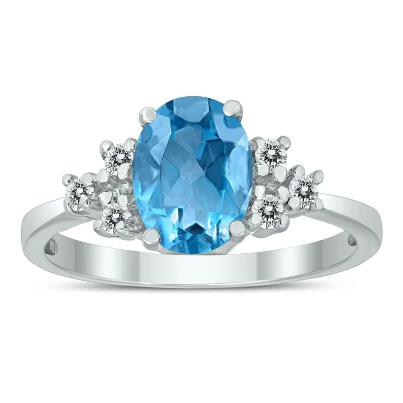 8X6MM Blue Topaz and Diamond Regal Ring in 10K White Gold sold by Zulily