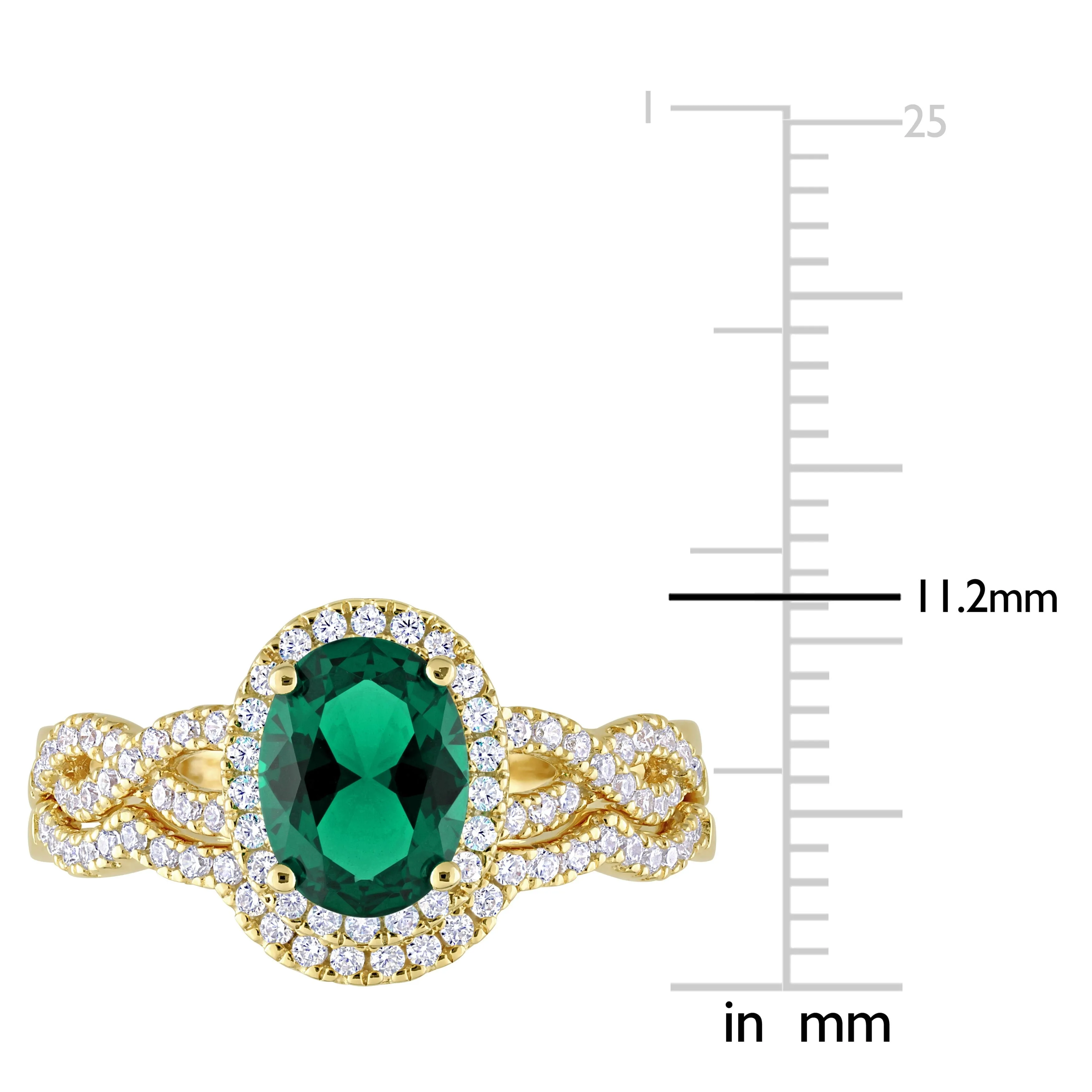 Miadora 3 1/6ct TGW Oval-Cut Green and White Cubic Zirconia Halo Ring Set In Yellow Silver sold by Zulily product image thumbnail 3