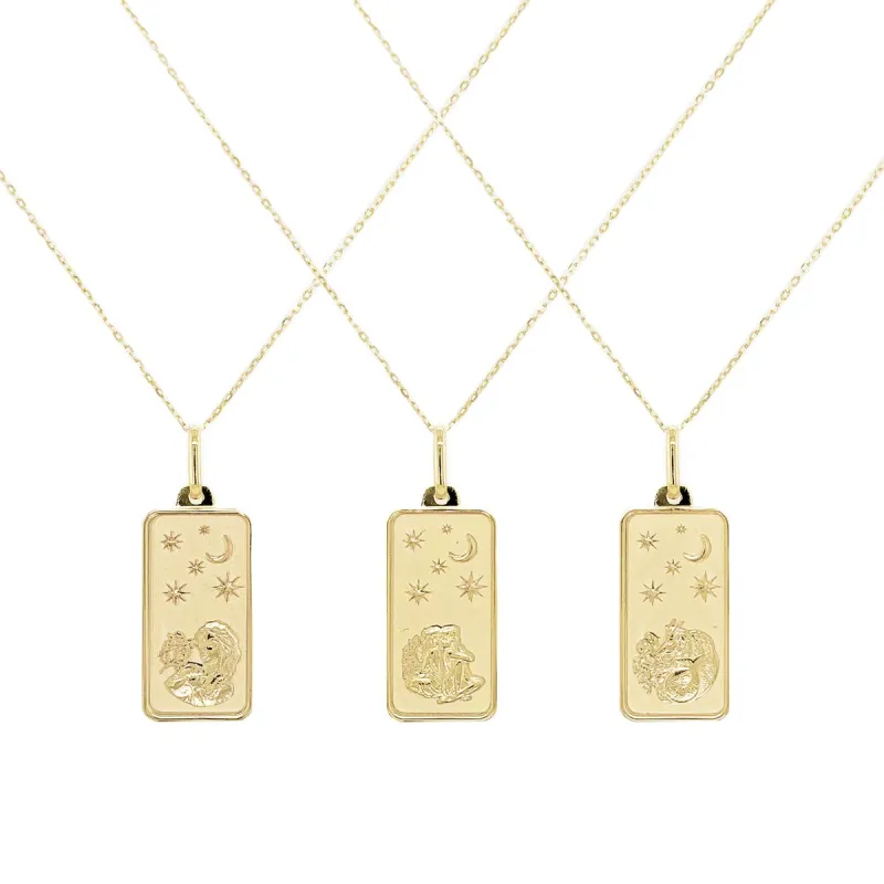Zodiac Sign Necklace 14k Gold - Tag Pendant - 16-18 Inch Yellow Gold Necklace for Her - Women's Horoscope Neckace sold by Zulily