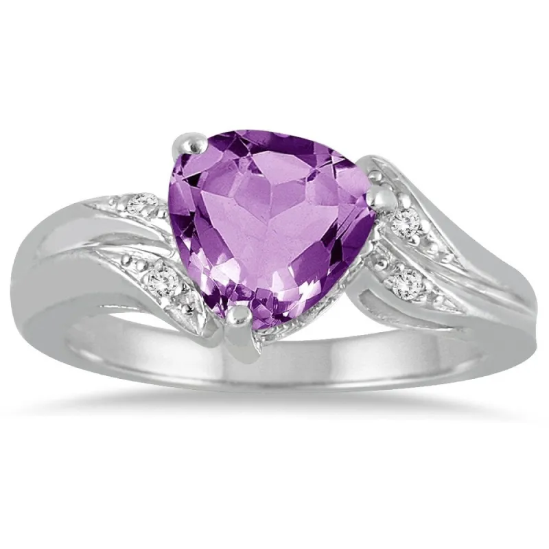 2 1/4 Carat Trillion Cut Amethyst and Diamond Ring in 10K White Gold sold by Zulily