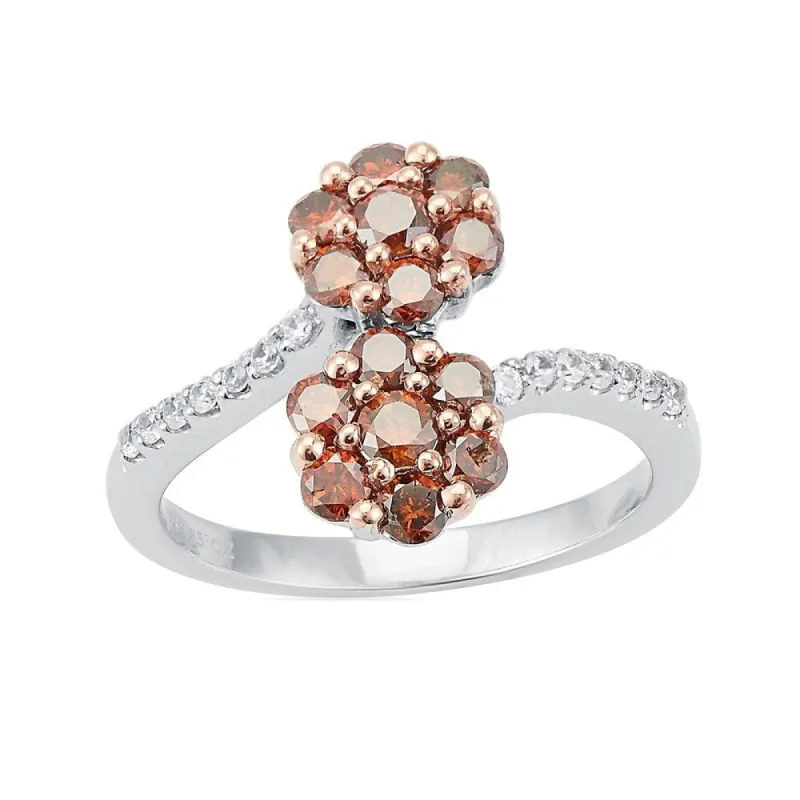 Sterling Silver with 1.00 CTTW Genuine Red Diamond and White Diamond Floral Ring sold by Zulily