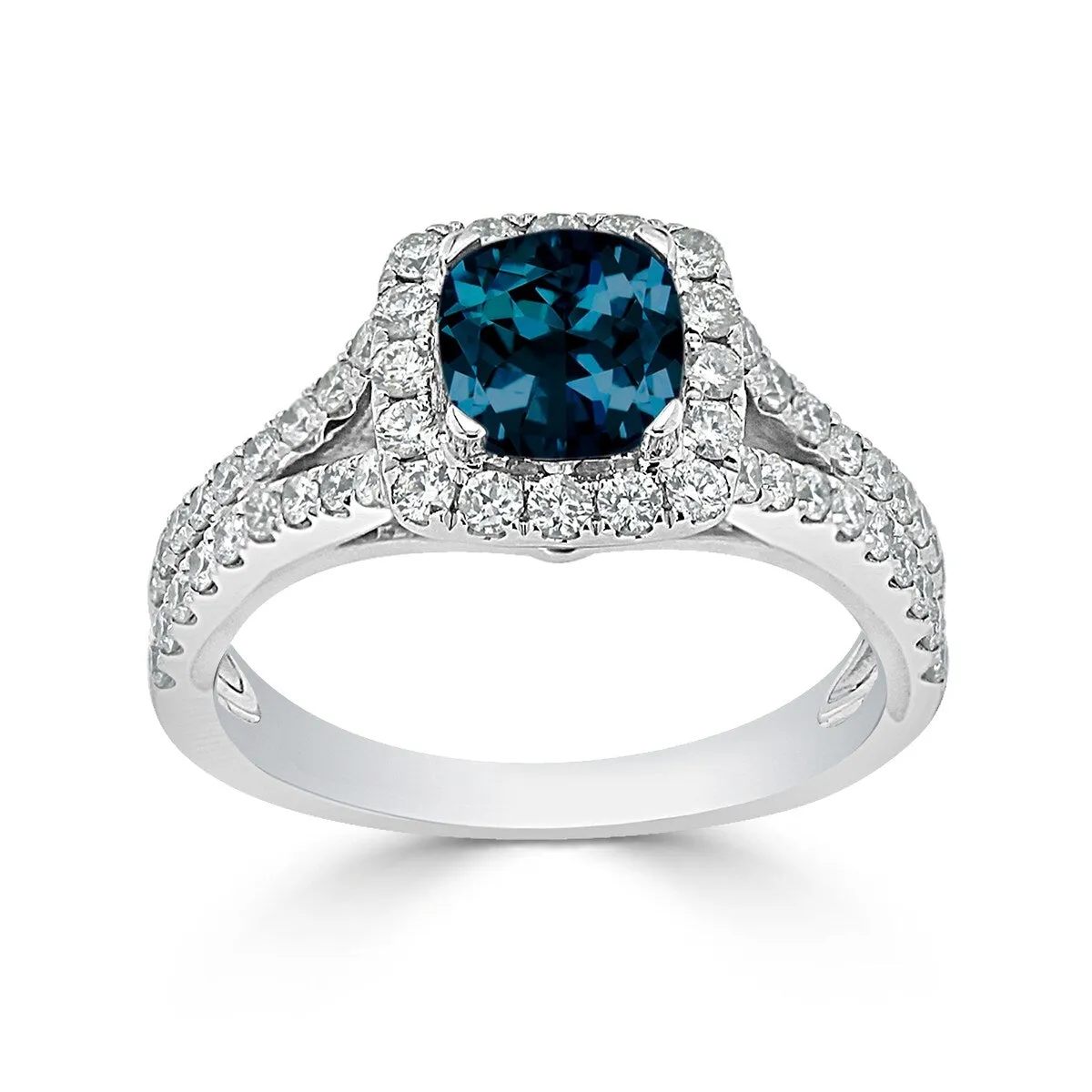 Auriya 9/10ct Cushion-cut London Blue Topaz Halo Diamond Engagement Ring 5/8ctw 14k Gold sold by Zulily product image thumbnail 3